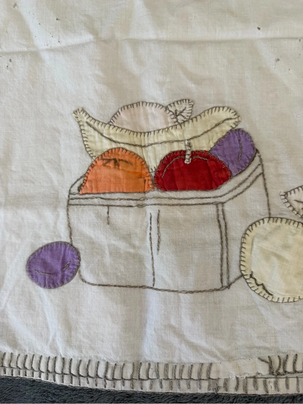 Vintage lot of 3 Hand-Embroidered doily, hand towel and round tablecloth